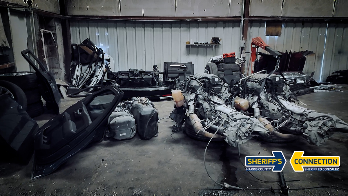 Stolen vehicle parts recovered by HCSO during chop shop operation in Harris County