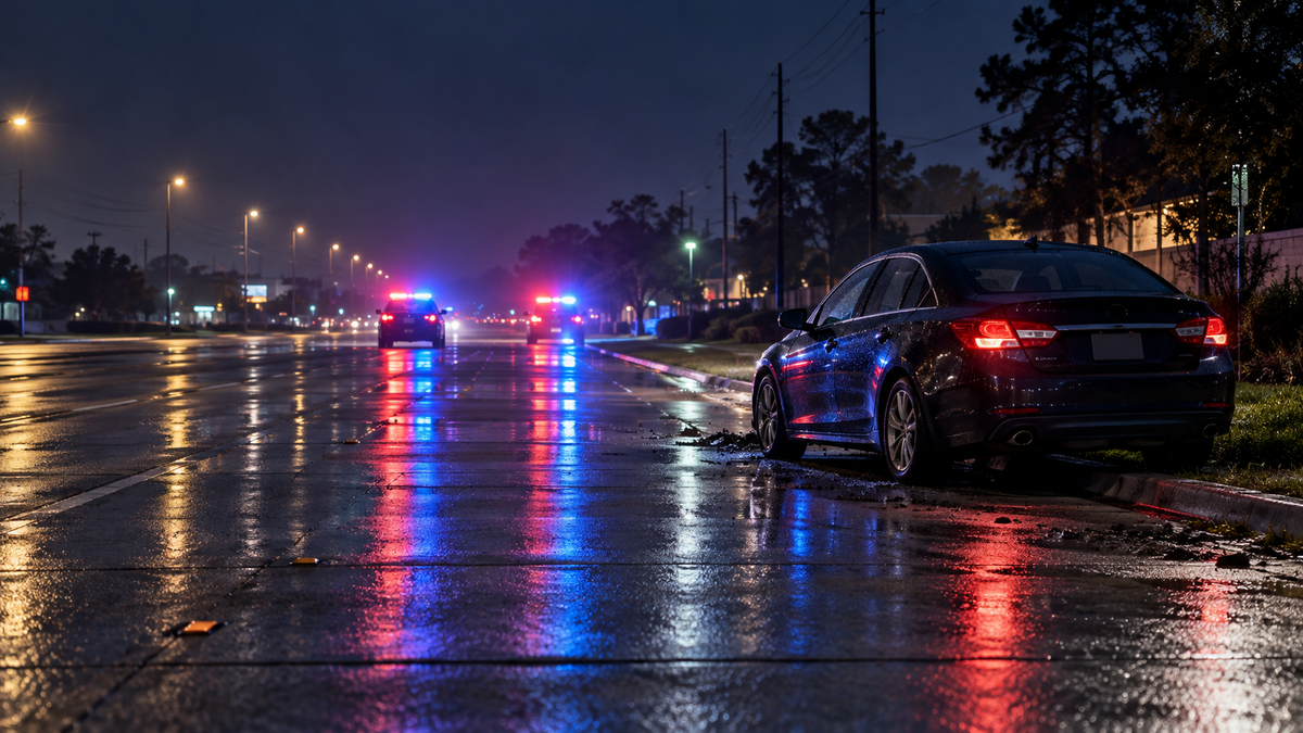 Illustration of a stolen-vehicle pursuit ending on a north Harris County roadway