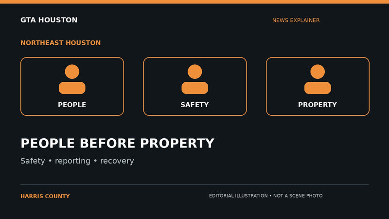 Editorial illustration for Northeast Houston carjacking report puts personal safety first. PEOPLE BEFORE PROPERTY. Not a scene photograph.